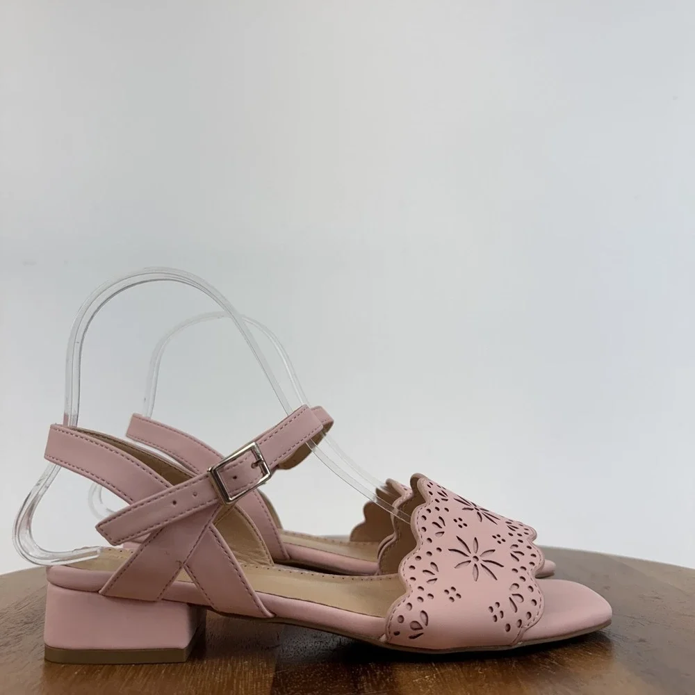 New NWOB Big‎ Kids Nordstrom Leah Faux Leather Pink Heeled Sandals Size 5 Y